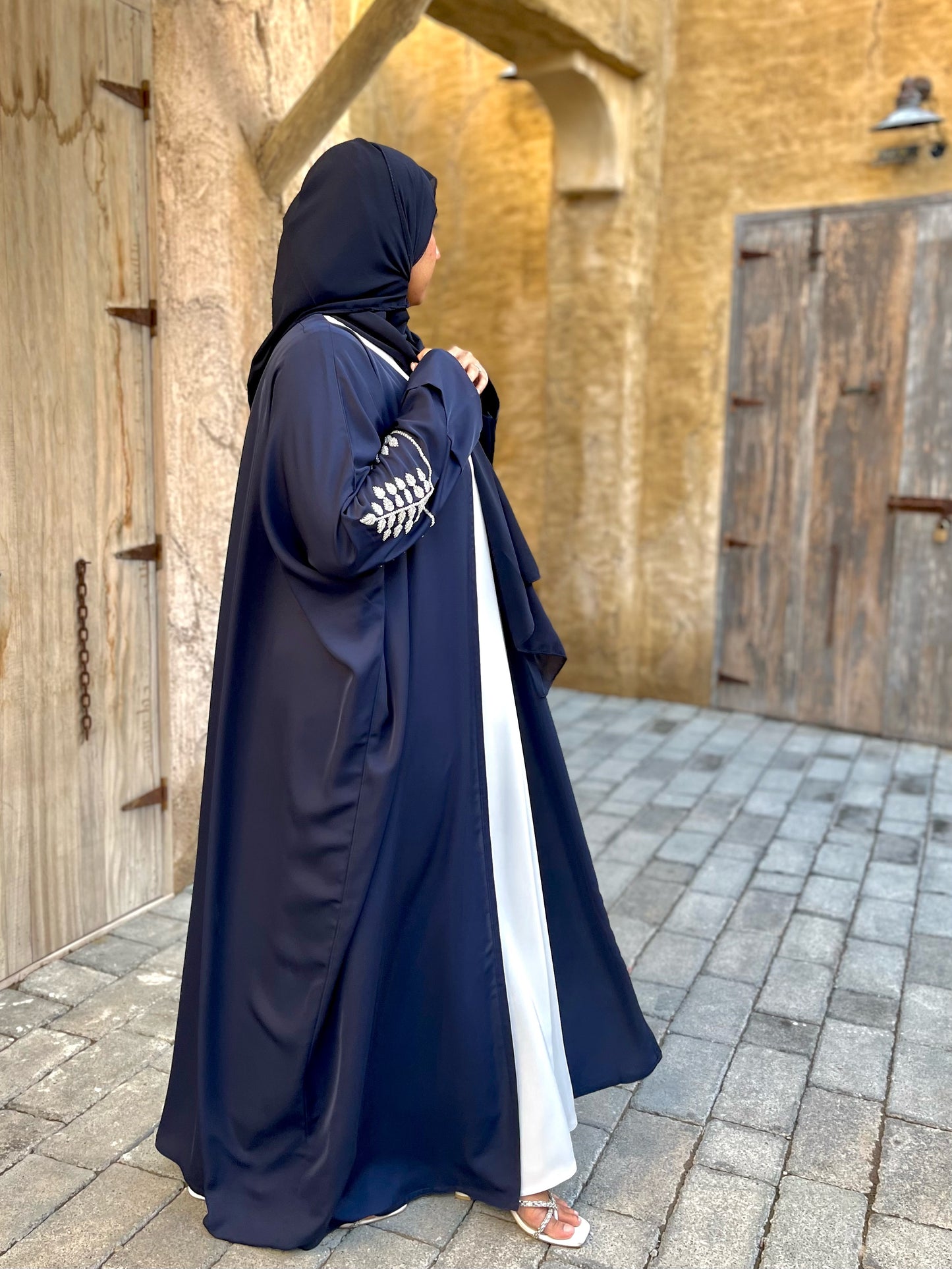 2 Piece Bisht Abaya with Delicate Handworked Sleves