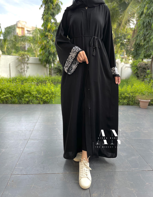 Embroidered Sleeves Buttoned Abaya ( Pre - Order )