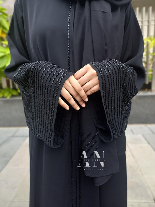 Delicately Handworked Sleeves Buttoned Abaya (Ready To Ship)