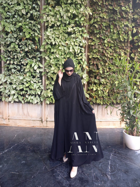 Black Embroidered Maxi Style Buttoned Abaya ( Pre - Order )