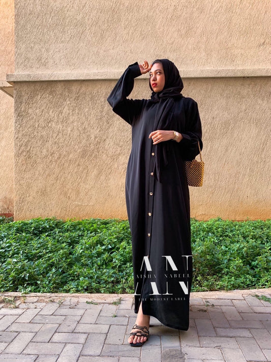 Basic Cuff Sleeves gold buttoned Abaya (Pre-Order)