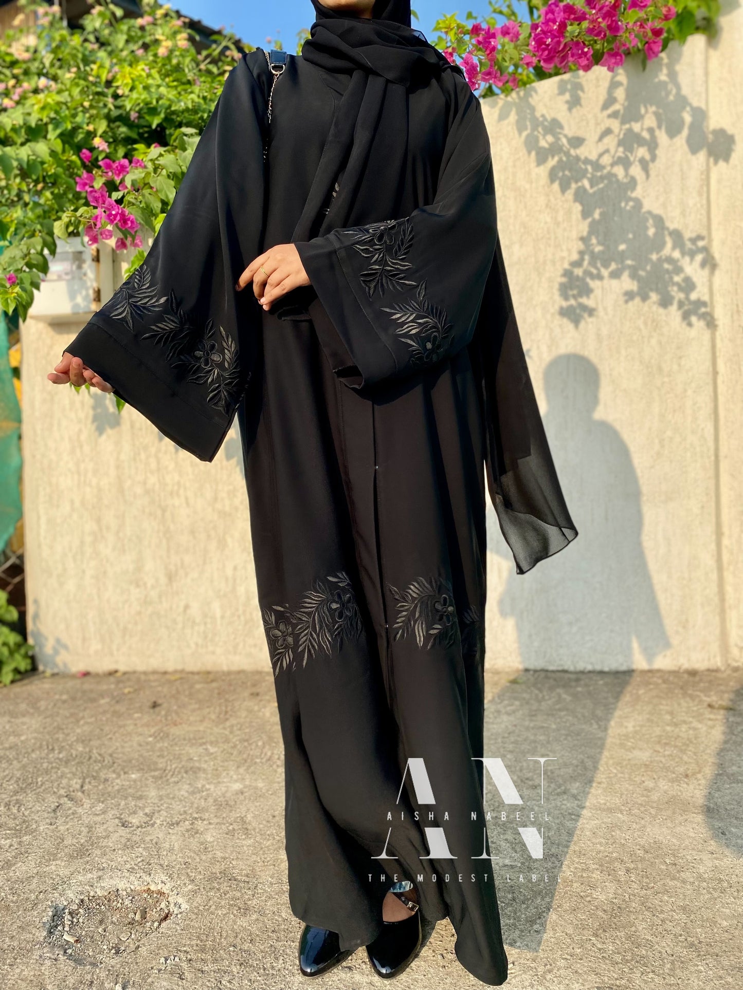 Black Embroidered Kimono Abaya ( Pre - order )