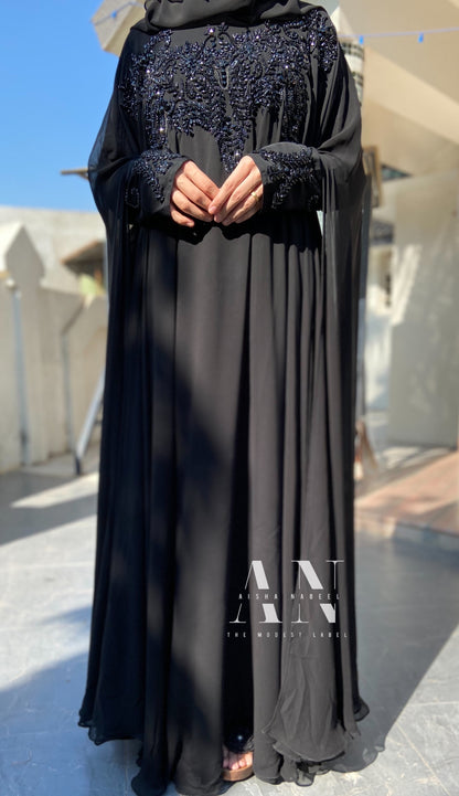 Luxury Two Piece Abaya - Black Handwork ( Pre-Order)