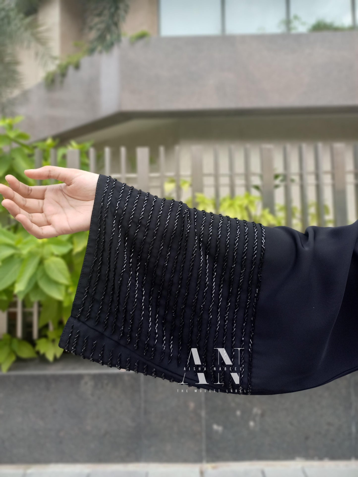 Delicately Handworked Sleeves Buttoned Abaya (Pre-Order)